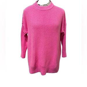 French Connection Pink Waffle Knit Sweater Oversized XS Fisherman Knit